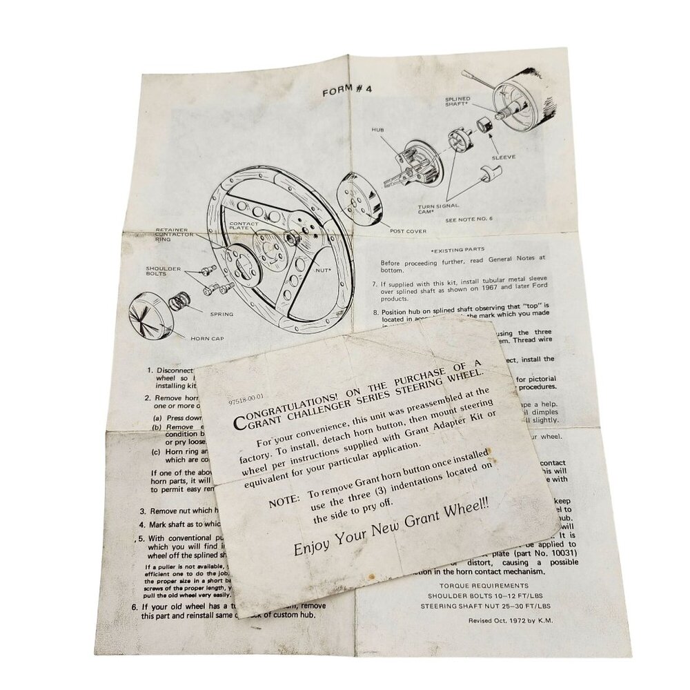 1972 Vintage Grant Challenger Series Steering Wheel Installation Manual Papers